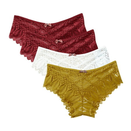 Thong Panties for Women 4 Pack Lace Underwear for Women Thongs Panties Ladies Lace Bikini Lightweight Breathable Lace Thong Panties Womans Underwear Yellow 3XL