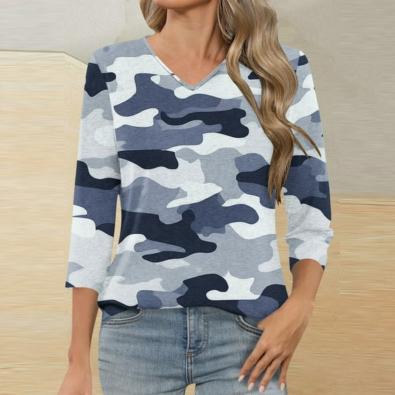 Womens Petite 3/4 Sleeve Tops and Blouses Summer Shirts for Women Plus Size Cotton Womens Summer Tops V Neck Fitted Plus Size Tops for Women made in