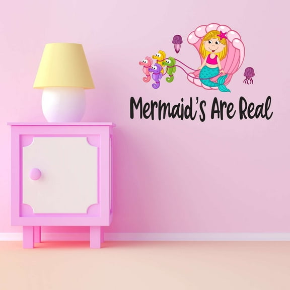 Jellyfish Mermaid Half Shell Seahorse Sled Statfish Princess Fish Starfish Queen Sweet Dreams Bedtime Unicorn Lovely Dear Dream Holiday Gift Decorating Wall Decal Sticker - Size: 20 In X 14 In