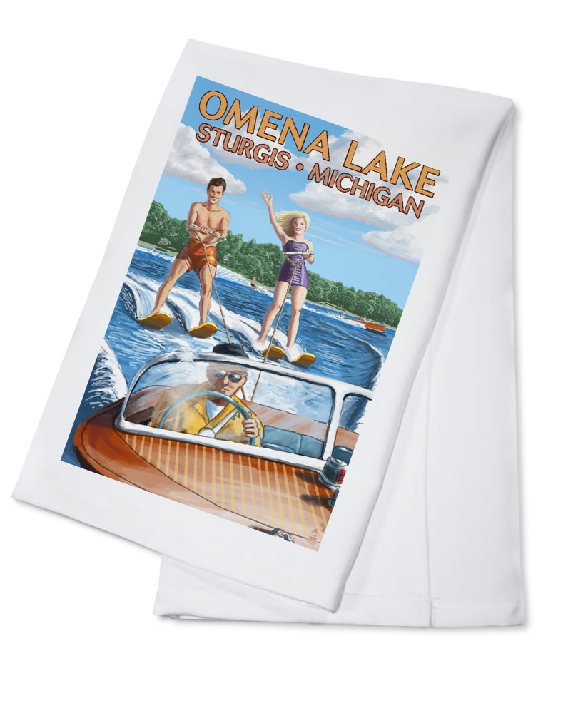 Omena Lake, Sturgis, Michigan, Water Skiing and Wooden Boat (100