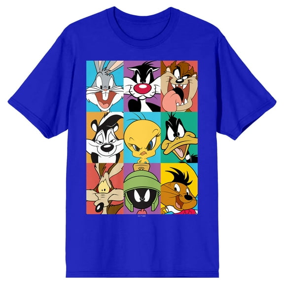 Looney Tunes Characters In Frames Crew Neck Short Sleeve Royal Blue Men's T-shirt-3XL