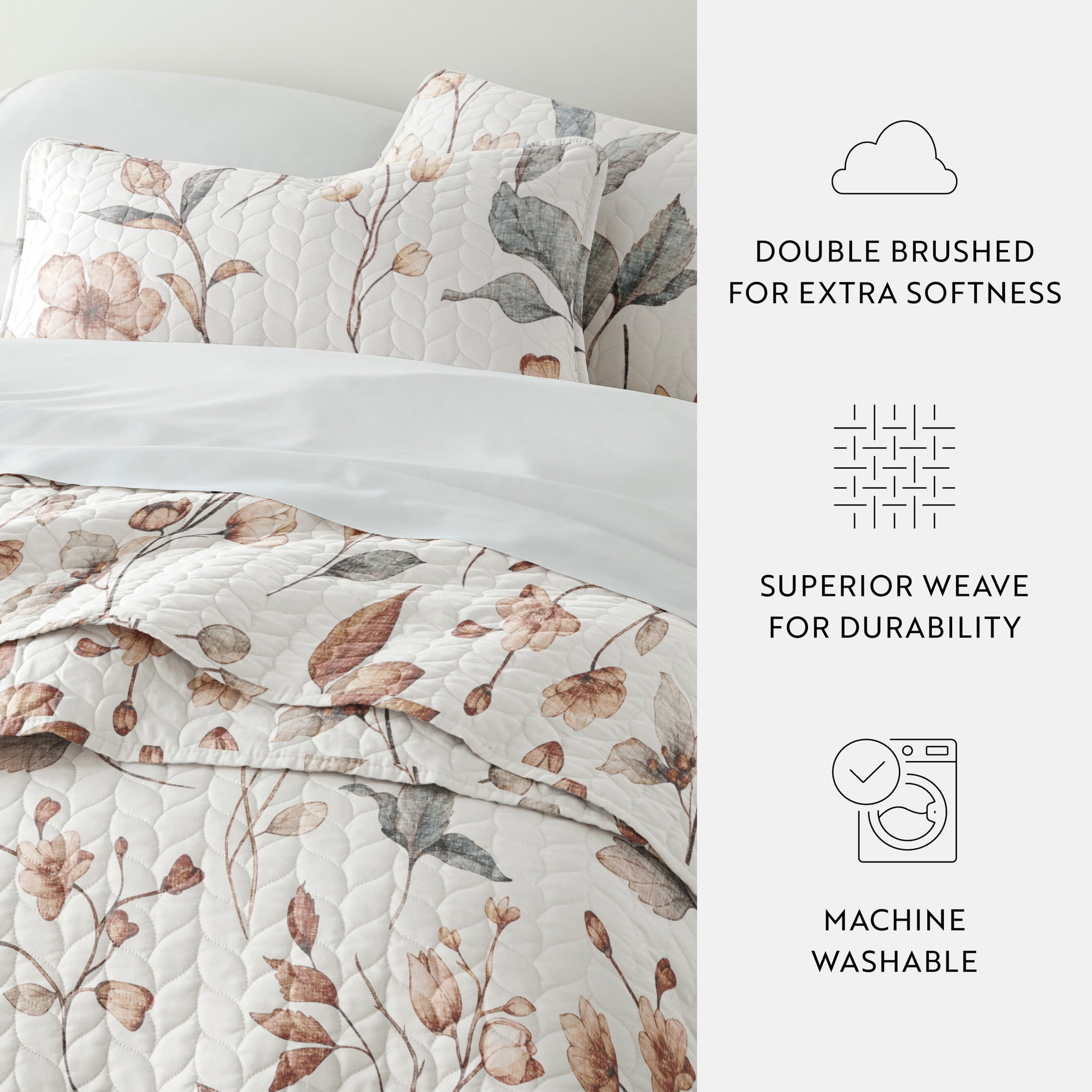 Noble Linens 3-Piece Natural Russet Floral Pattern Quilt Set, King
