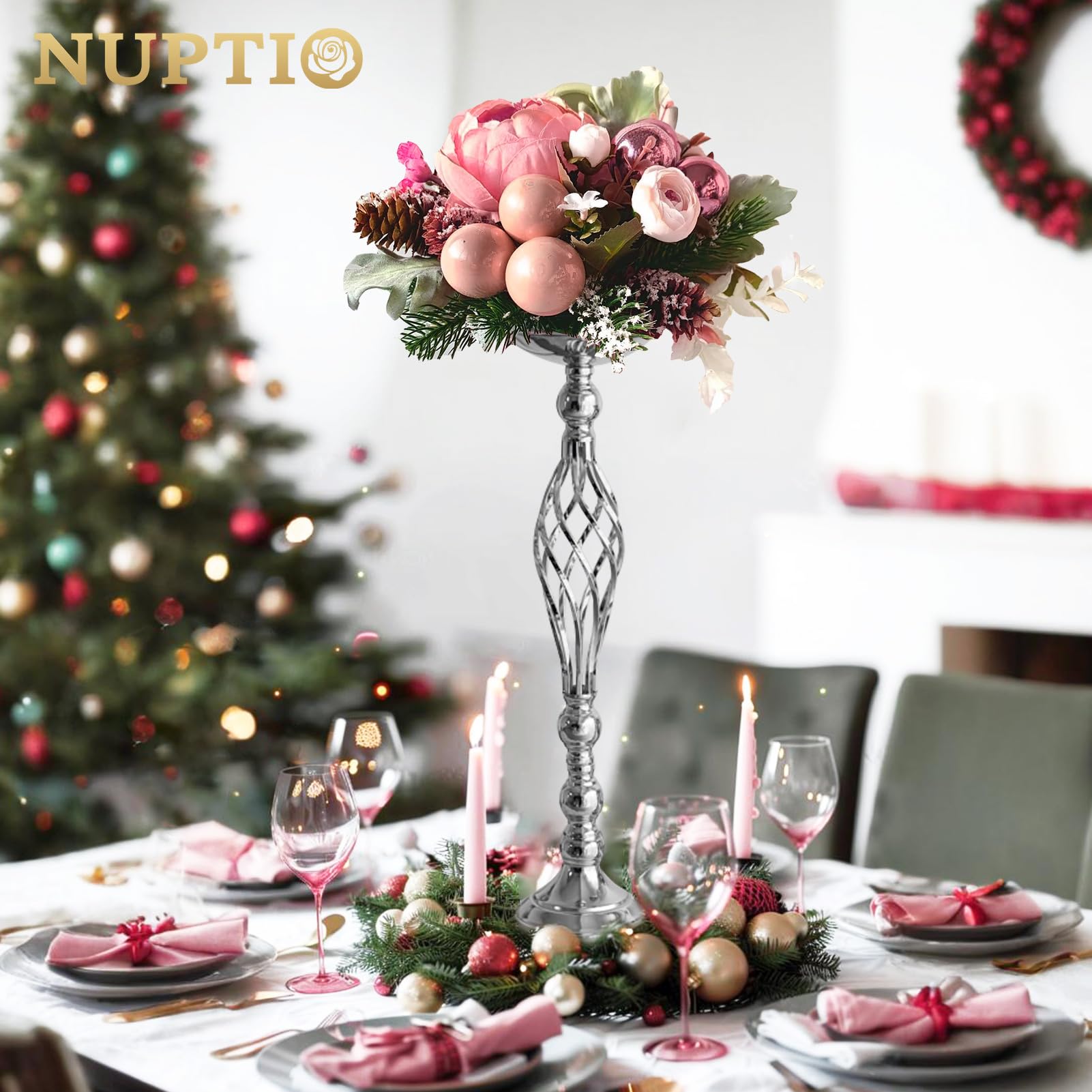 Nuptio Silver Tall Flower Centerpiece Stands, Set of 10 photo 7