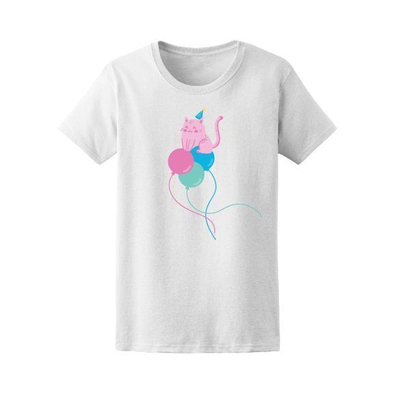 Cute Cat Flying With Balloons Tee Women's -Image by Shutterstock