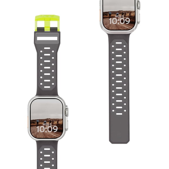 UAG Apple Watch Band 49/46/45/44mm for Series Ultra 1-4/4-12/SE 1-3, Silicone Adjustable Waterproof Sporty Replacement Watch Strap, Civilian Smoke/Active Neon