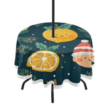 

Round Tablecloth 60*60 Inches Round Tablecloth Outdoor Style Tablecloth With Umbrella Holes Tablecloth Outdoor Suitable For Kitchens and Dining Rooms Christmas Figures and Lemons