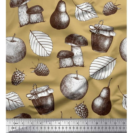 Soimoi Cotton Voile Fabric Mushroom Pear Fruits Fabric Prints by Yard 42 Inch Wide