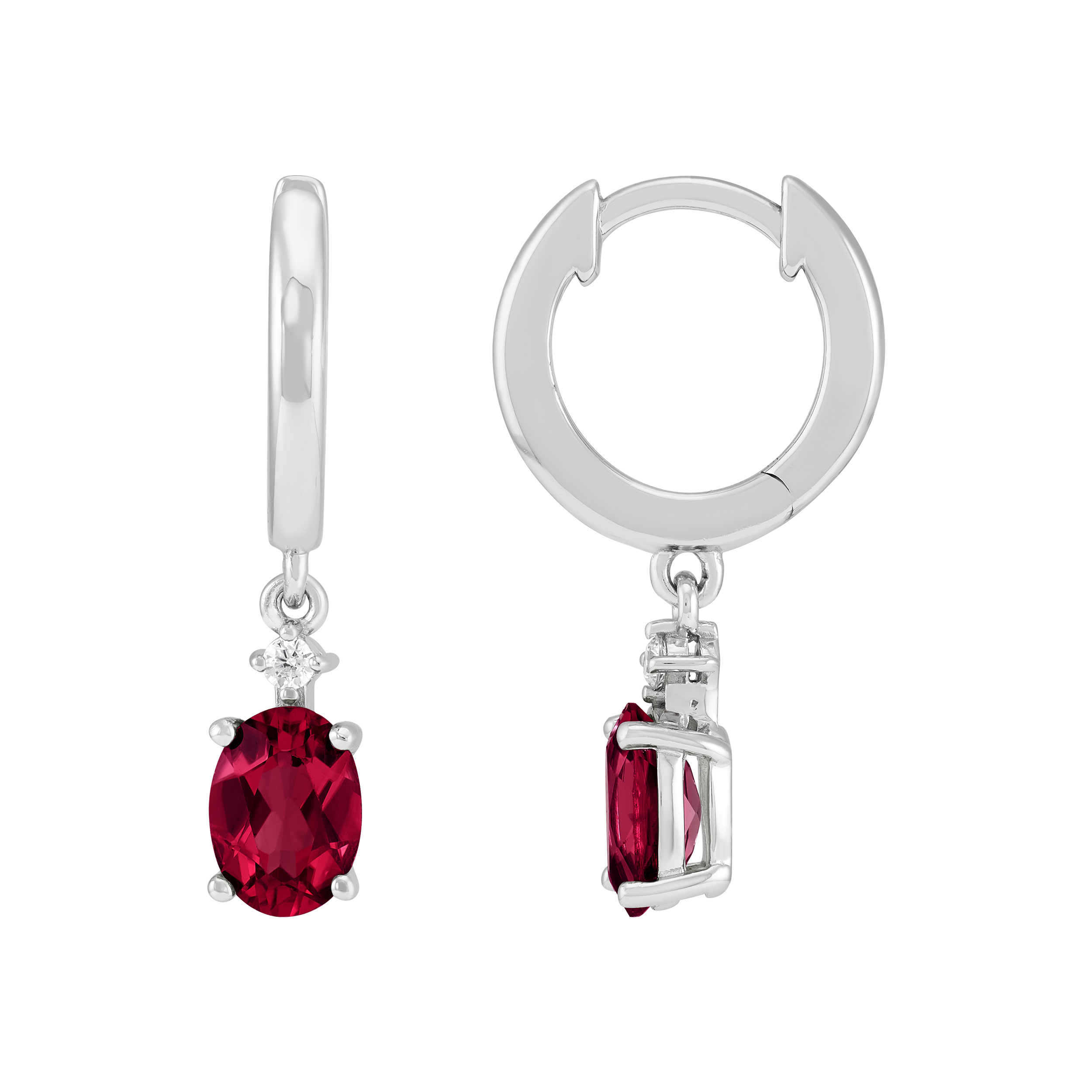 Brilliance Fine Jewelry Oval Garnet and White Cubic Zirconia Hoop Earrings in Sterling Silver