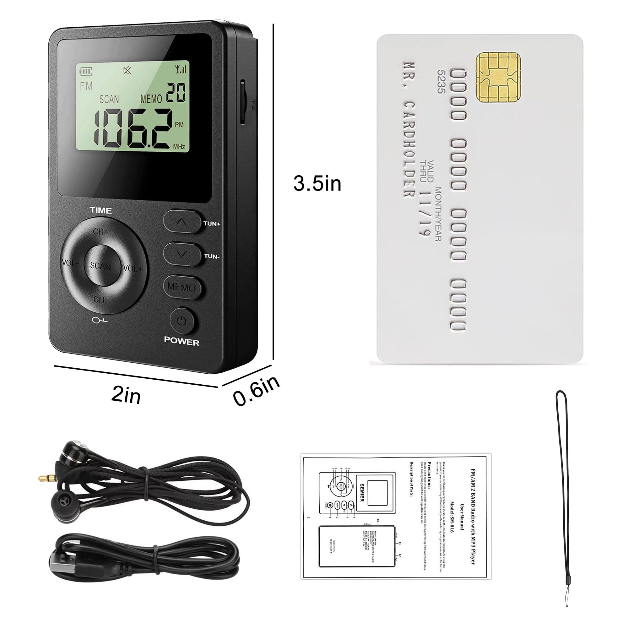 Radio personal FM Walkman, Mini radio portátil de sintonización digital con  pantalla LCD de auriculares, Radio de bolsillo para caminar y trotar Namotu  HMKY189