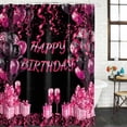 thumbnail image 2 of Happy Birthday Pink Shower Curtain, Waterproof Shower Curtains for Bathroom, Gifts Balloons Goblet Glitter Ribbons Black Washable Fabric Bathtub Curtain Set Bath Decor with 12 Hooks Long 72"x84", 2 of 8