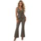 thumbnail image 1 of Conjunto para Mujer 2 Piezas Blusa Peplum con Escote y Pantalón Acampanado Set Casual Estampado Cuadros, 1 of 5