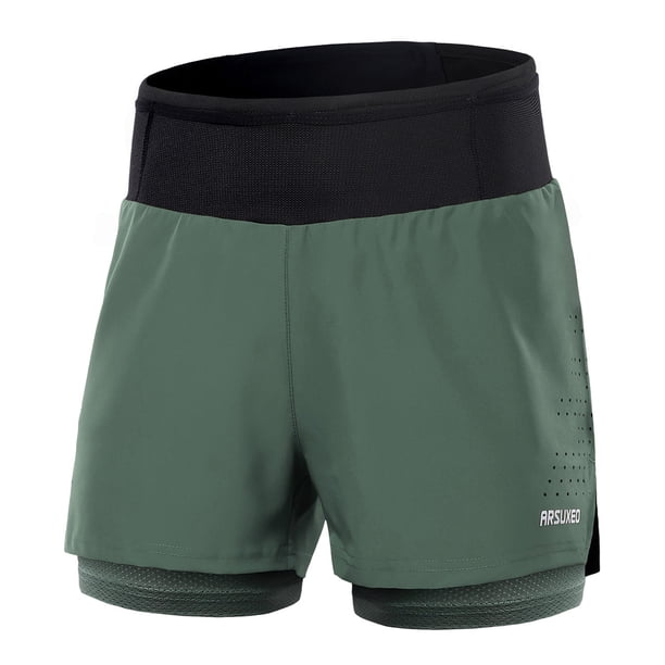 Pantalones cortos de ciclismo Pantalones cortos para correr 2 en 1 para hombre pantalones cortos atléticos de cintura alta pantalones cortos deportivos pantalones cortos de entrenamiento con bolsillos Arsuxeo Pantalones cortos de ciclismo