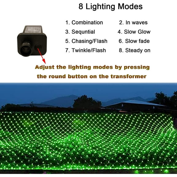 YUYAN-300LED Green Net Lights, 14.8ftx5ft 8 Modes Christmas Mesh Lights Connectable, Waterproof String Lights Plug in for Bushes Xmas Tree St Patrick's Day Holiday Party Patio Garden Outdoor Decor
