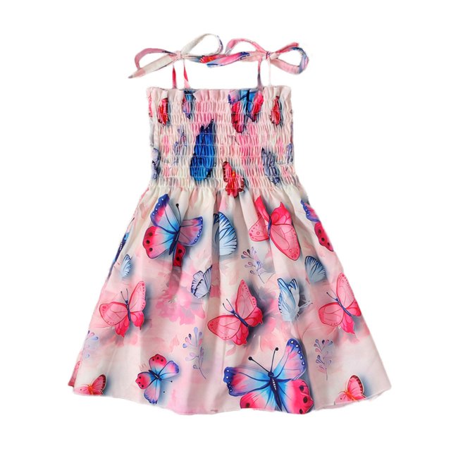 Robe Fille Tout-Petit Bébé Été Imprimé Floral Robe à Bretelles Légère Décontractée avec Attaches Réglables pour Plage Robes Enfants Rouge 4 Ans-5 Ans