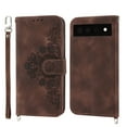 thumbnail image 3 of Mantto Wallet Crossbody Case for Google Pixel 6 Pro, Magnetic Flip Embossed Shoulder Strap & Short Hand Strap Wallet Card Slot PU Leather Case with Kickstand For Google Pixel 6 Pro, Brown, 3 of 16