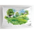 thumbnail image 1 of Country Pillow Sham Watercolor Effect Digital Image Print of Rural Life in Nature with Houses Landscape, Decorative Standard Queen Size Printed Pillowcase, 30 X 20 Inches, Multicolor, by Ambesonne, 1 of 2