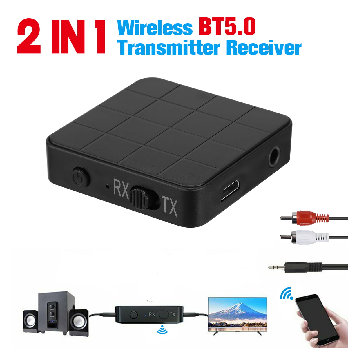 2in1 Bluetooth Transmitter Receiver 3.5mm Aux SPDIF A2DP Stereo TV Audio Adapter 