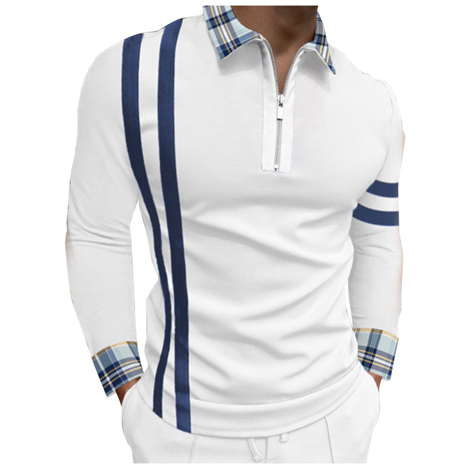 Ribbed Long Sleeve Polo Shirts Zip Up Dual Tipped Collar T Shirts Casual Summer Solid Soft Cotton Tees Tops - Walmart.com