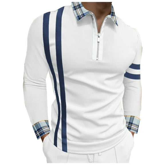 outfmvch polo shirts for men casual zipper turn-down collar solid long sleeve polos shirt womens tops blue
