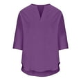 thumbnail image 5 of FNFYFH Womens Elbow Length Sleeve Tops Summer V Neck Cotton Linen Shirt Loose Fit Casual Tunic Tee Shirts, 5 of 6