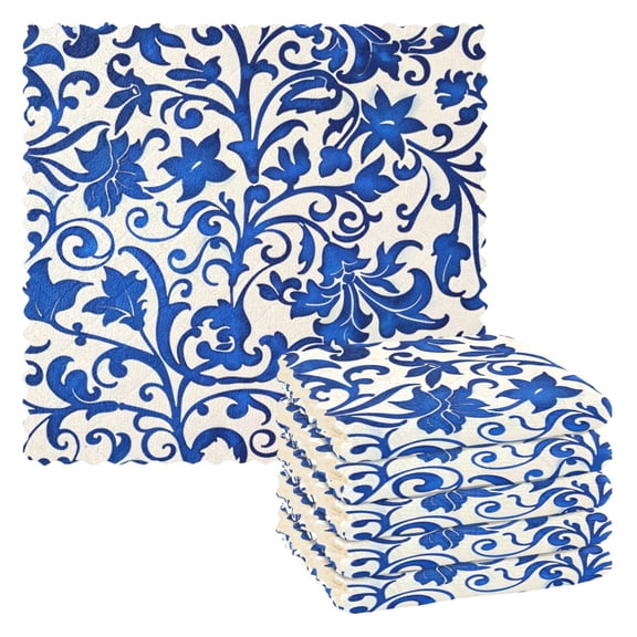 6 Pieces of Kitchen Towels 11x11Inch Kitchen Dish Cloths Kitchen Dish Towels Reuseable Cleaning Cloths Blue Flower
