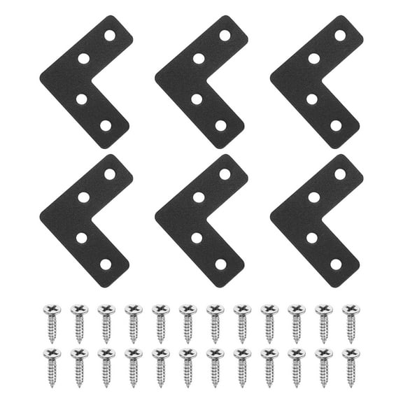 Uxcell 6 Pack L Shape Flat Bracket, 1.57" x 1.57" Metal Flat Corner Bracket Right Angle Corner Brace Mending Plate with Screws, Black