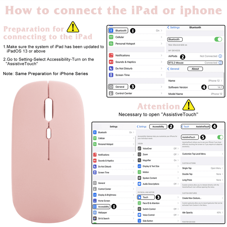 Bluetooth Rechargeable Mouse for Apple 13.3 MacBook Pro MXK52LL/A Laptop  Bluetooth Wireless Mouse Designed for Laptop / PC / Mac / iPad pro /  Computer / Tablet / Android Flamingo Pink 