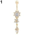 thumbnail image 3 of SmartBy Sexy Women Flower Rhinestone Dangle Bar Barbell Belly Button Ring Body Piercing, 3 of 5