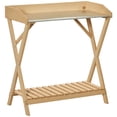 thumbnail image 1 of Garden Potting Bench Table, Rustic Fir Wood Outdoor Planting Workbench with Rust-Resistant Galvanized Metal Top and Storage Shelf, 31.5"L x 15.75"W x 33"H, Brown, 1 of 7