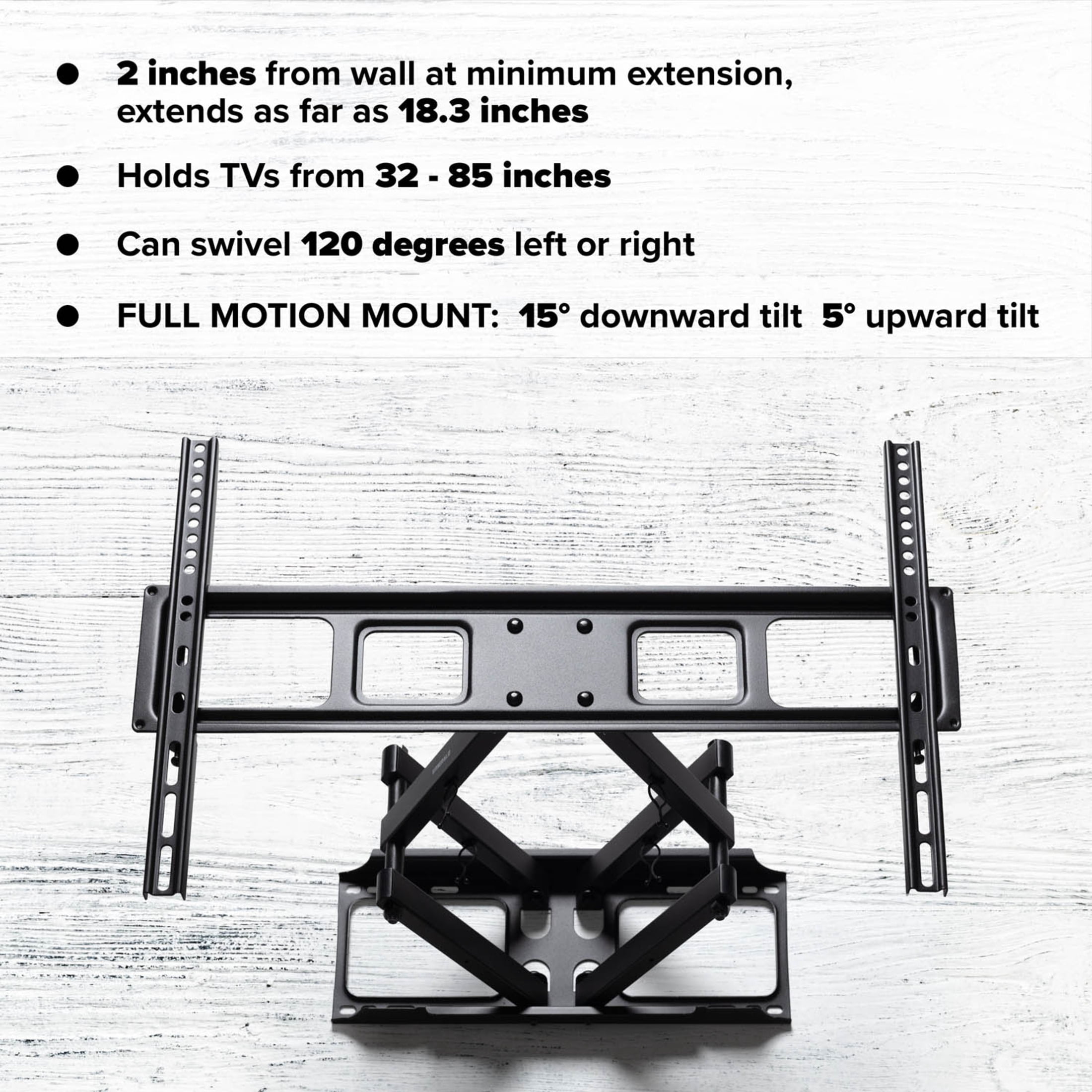 Emerald Full Motion TV Wall Mount Kit for 32-85” TVs, Swivel TV Mount with 20’ LED Cable and Universal Remote Control