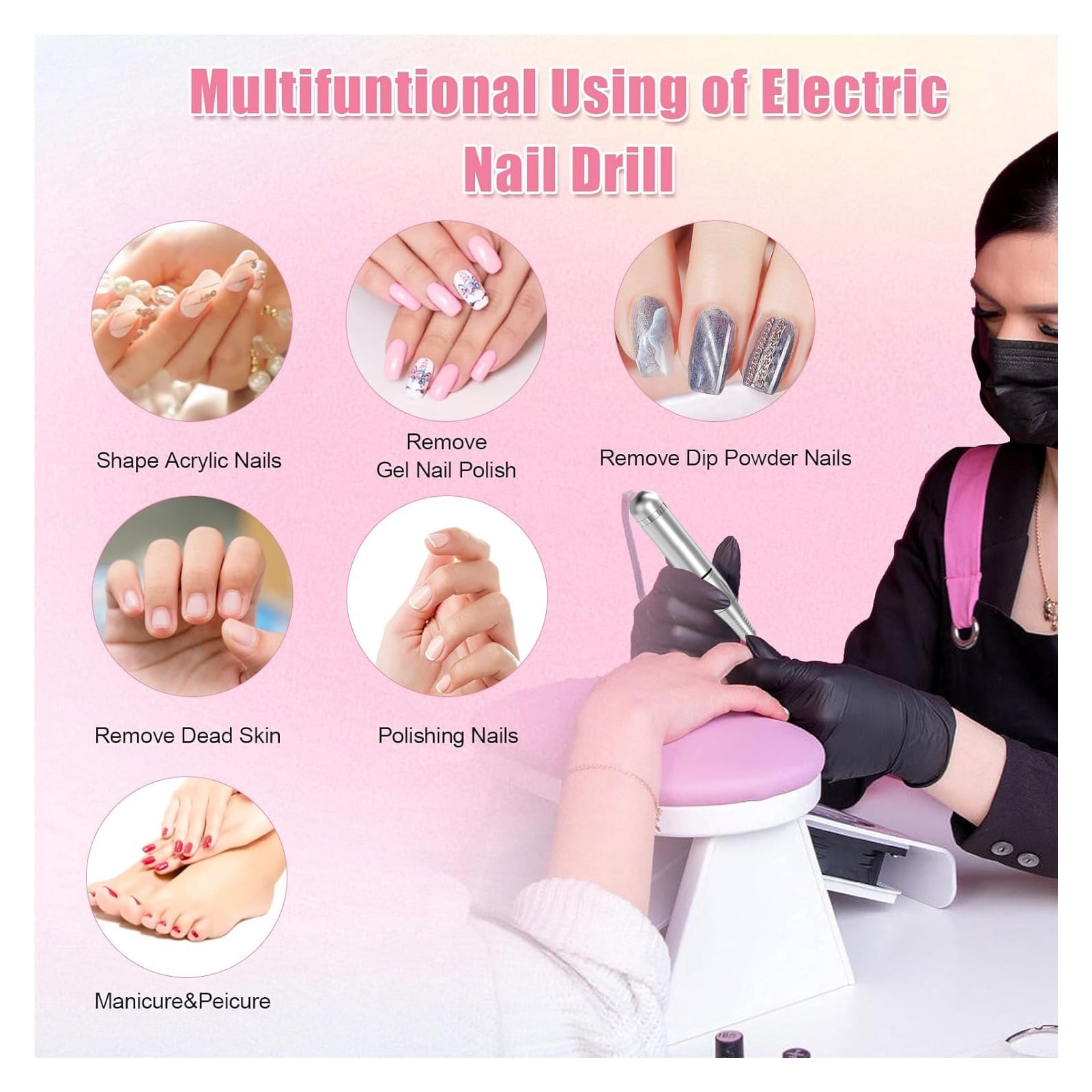 Professional 45000RPM Electric Portable Nail Drill Machine Rechargeable Low Noise Nail Sander File for Manicure Salon Tool