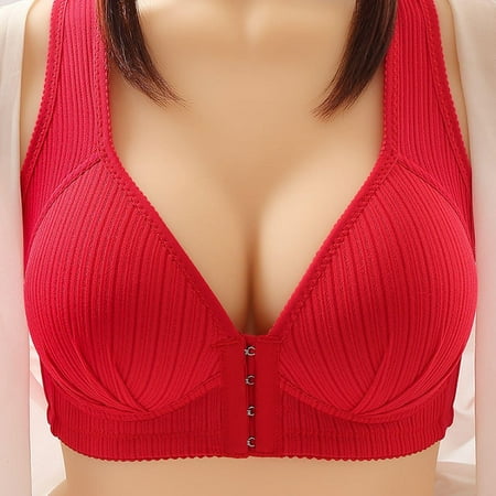 

SELONE Everyday Bras for Women Push Up No Underwire Plus Size Front Closure Clip Zip Front Snap Front Hook Close Everyday for Elderly Sagging Breasts Soild Wire Free One Piece Front Buckle Red