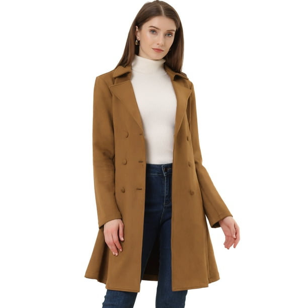 Abrigo Largo Elegante de Invierno con Solapa y Doble Botonadura para Mujer marrón XL