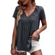 thumbnail image 1 of Mujer Cuello En V Top Costuras De Encaje Manga Corta Tipo Suelto Camiseta Casual Para Ropa De Verano Gris XL, 1 of 6
