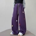 thumbnail image 6 of UACY Girls Floral Print Sweatpants Fall Casual Cute Soft Fleece Wide Leg Joggers Teen Fashion Baggy Straight Track Pants, 6 of 6