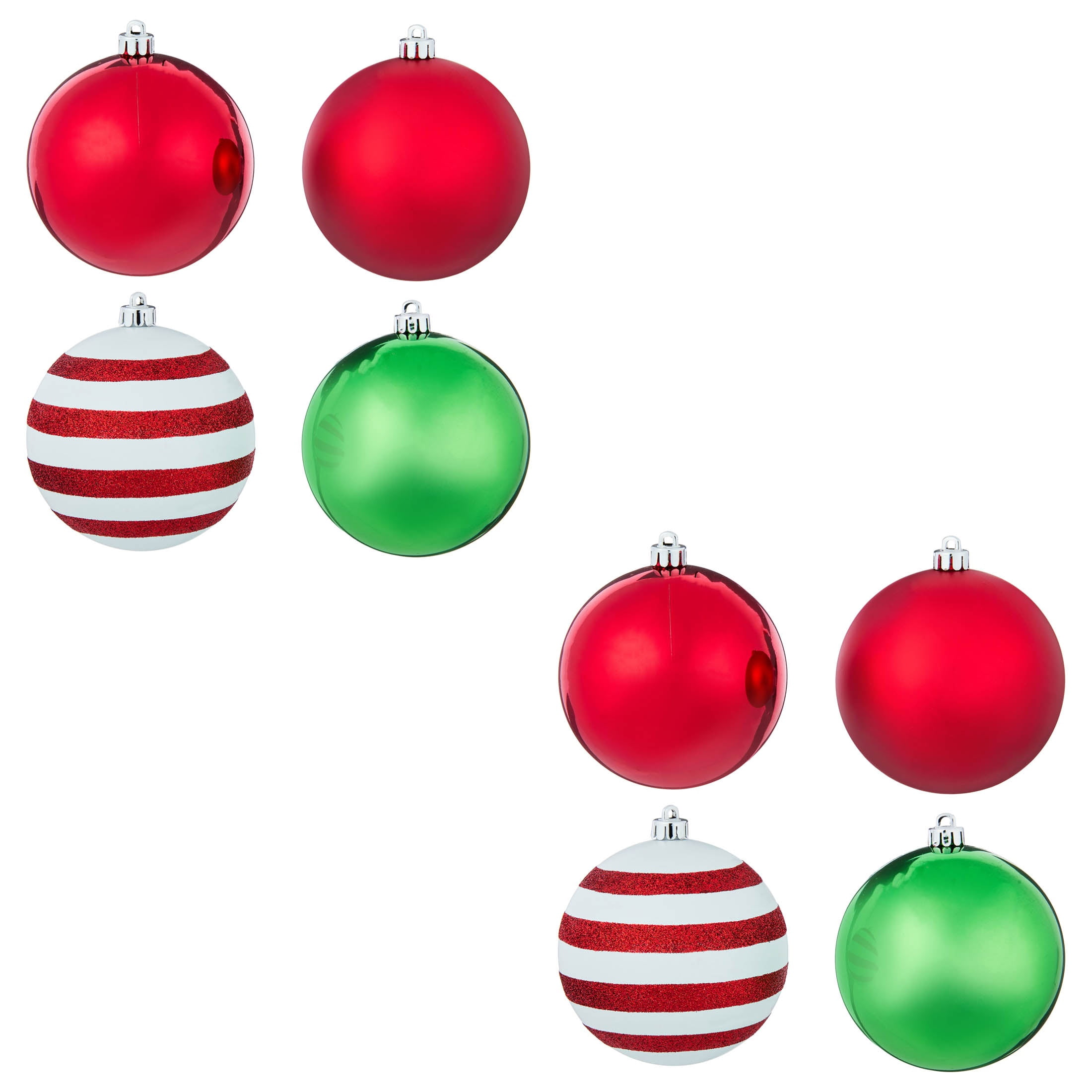 8-Count Red/Green/White Ball Shatterproof Christmas Ornaments, 4.5", by Holiday Time