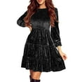 thumbnail image 2 of Women's Velvet Dress Party Dress Long Sleeve A Line Layered Hem Cocktail Dress for Winter Holiday Party Banquet,Black,L, 2 of 7