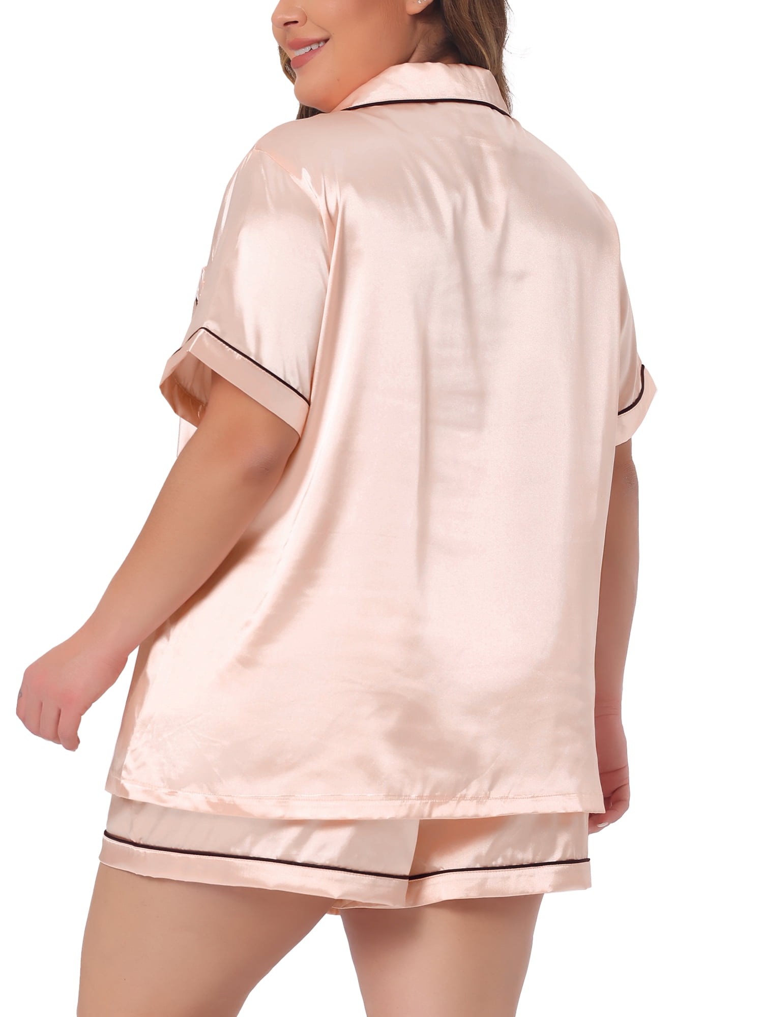 DARING DIVA Women's Plus Size 2-Piece Satin Button Down Pajamas Set 2X Champagne