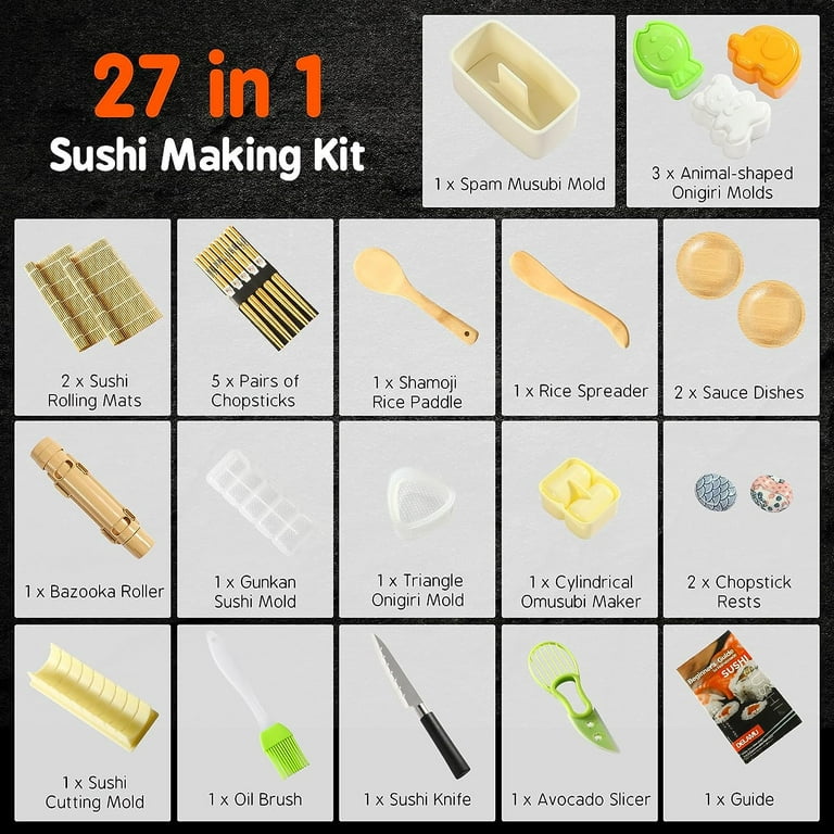 Sushi Making Kit, Delamu Upgrade 22 in 1 Sushi Maker Bazooker Roller Kit  with Bamboo Mats 