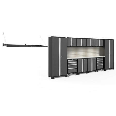 

NewAge Products Bold Series Gray 13 Piece Cabinet Set Heavy Duty 24-Gauge Steel Garage Storage System LED Lights / Slatwall / Wall Mounted Shelf Included