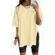 thumbnail image 2 of Camiseta deportiva oversize de manga corta para mujer: corte holgado, aberturas laterales, tejido mixto, top informal para todas las estaciones, tallas US/UK/EU S-XXL, 2 of 4