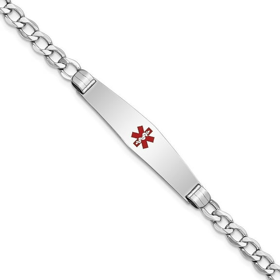 Auriga 14K White Gold Semi-Solid Soft Curb Id Bracelet 7 inch for Women(L- 7inch, W- 8.5mm)