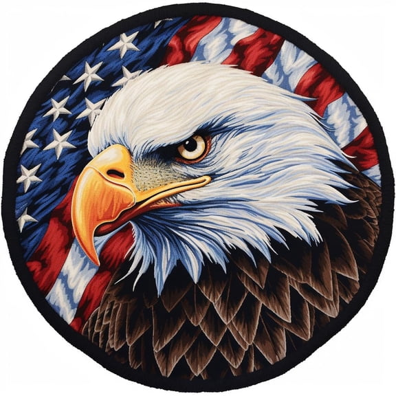 Latch Hook Round Rug Kits Eagle and Flag for Beginner Needle Crochet Yarn Kits Embroidery Carpet Hook and Latch Kit Tapestry Christmas Home Decoration 45x45cm