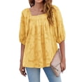 thumbnail image 3 of Qarigey Blusa informal para mujer, jersey plisado con estampado Floral para niñas, camisa transpirable para el hogar y la escuela, ropa de Prendas para la parte del cuerpo Amarillo S, 3 of 6