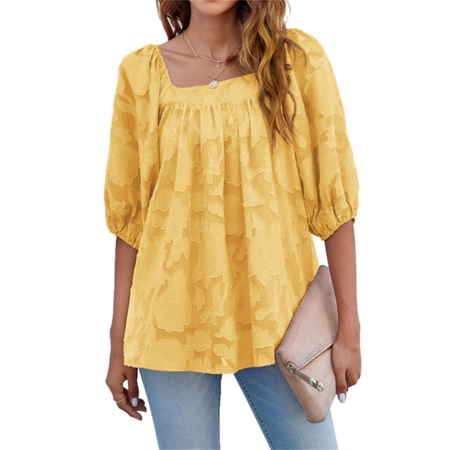 Blusa de Mujer Sonducket manga corta camisa holgada ropa de verano Prendas para la parte del cuerpo Amarillo XXL