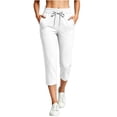 thumbnail image 3 of VBVC Women's Drawstring Capri Sweatpants , Casual Slim Summer Joggers For Women , Ladies' Straight Leg Crop Pants with Pockets, White , S-2XL, 3 of 6