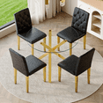 thumbnail image 2 of StnTalk 39″ Round Glass Dining Table Set for 4 with Black Faux Leather Chairs, Modern Tempered Glass Kitchen & Dining Room Table with Gold Metal Base and Upholstered Seating, 2 of 10