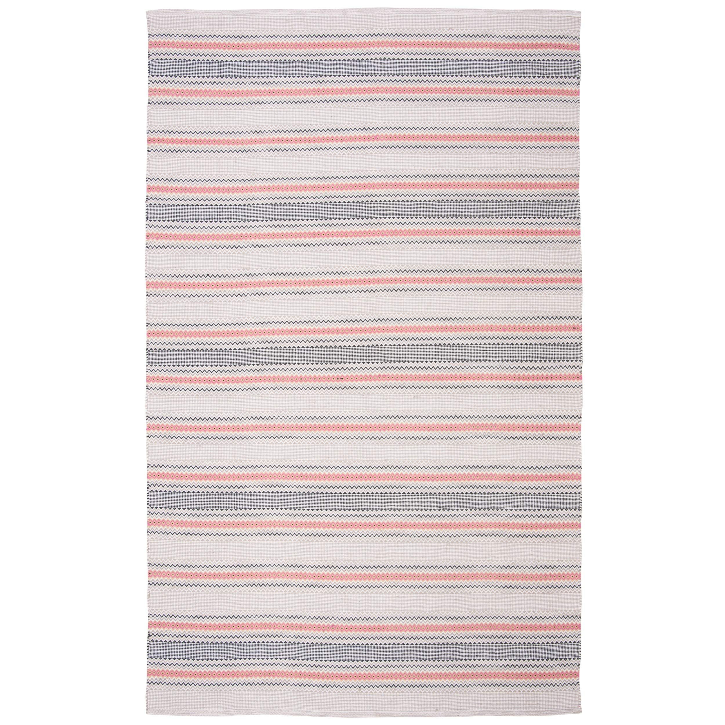 SAFAVIEH Montauk Spots Geometric Striped Cotton Area Rug, Pink/Beige, 6' x 9'