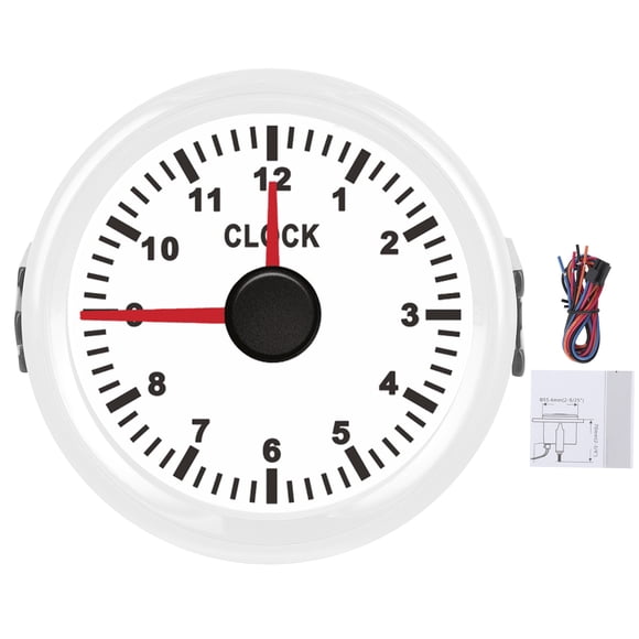 Instrumento medidor de reloj universal de 2 pulgadas 0-Contador de horas de 12 V/24 V con luz de fondo roja para coche, barco, yate, motocicleta, esfera blanca y marco blanco.