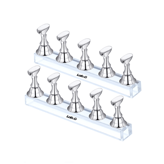 Muestrario Uñas Dedo Practica Soporte De Uñas Magnético 2kit Lab.G Plateado